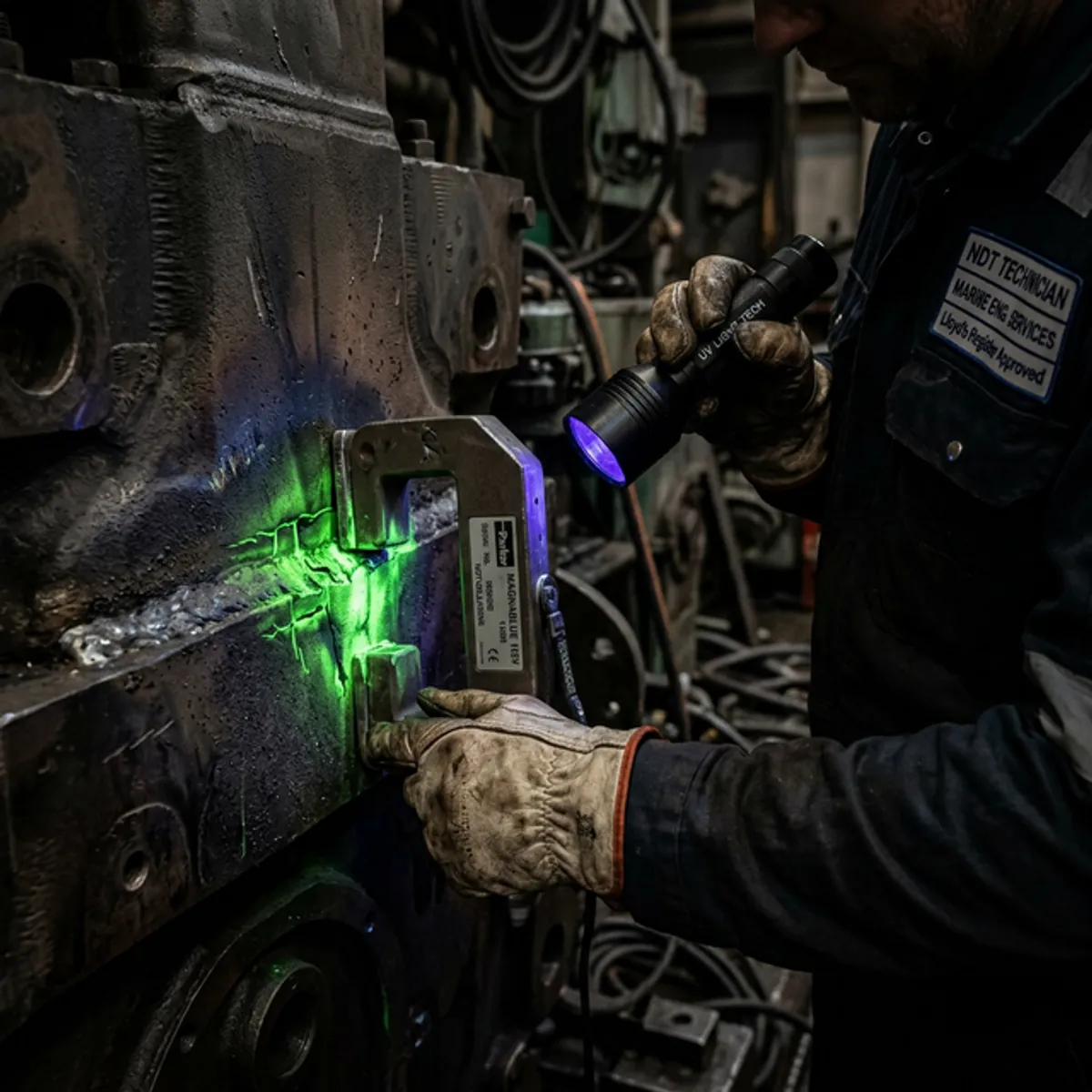Magnetic Particle Inspection (MPI) performed by Leon International Marine Engineers