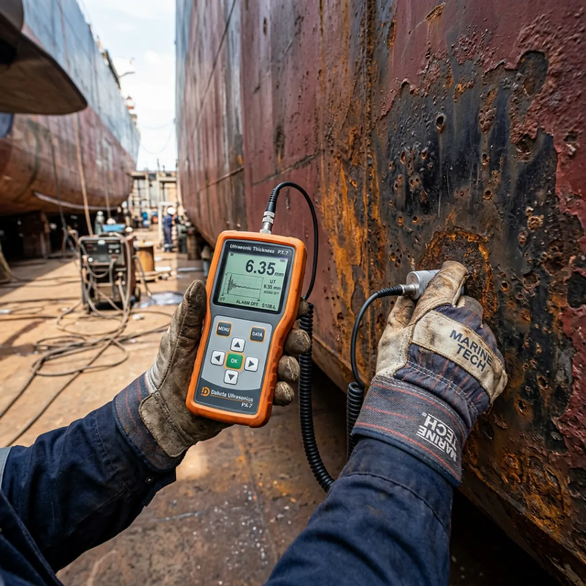Ultrasonic Thickness Gauging (UTG) performed by Leon International Marine Engineers